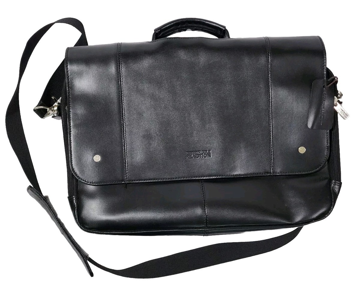 Kenneth Cole Reaction Leather Bag Case Messenger Black Large 16