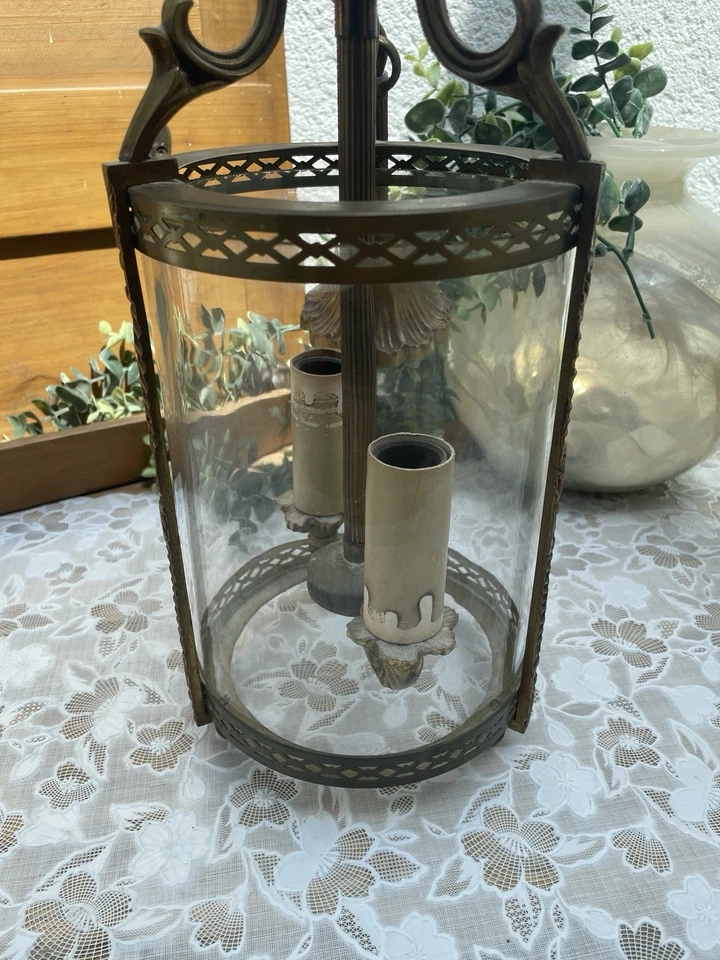 Lustre bronze ancien style Louis XVI 2 feux lanterne 2,2kg - Photo 4/4