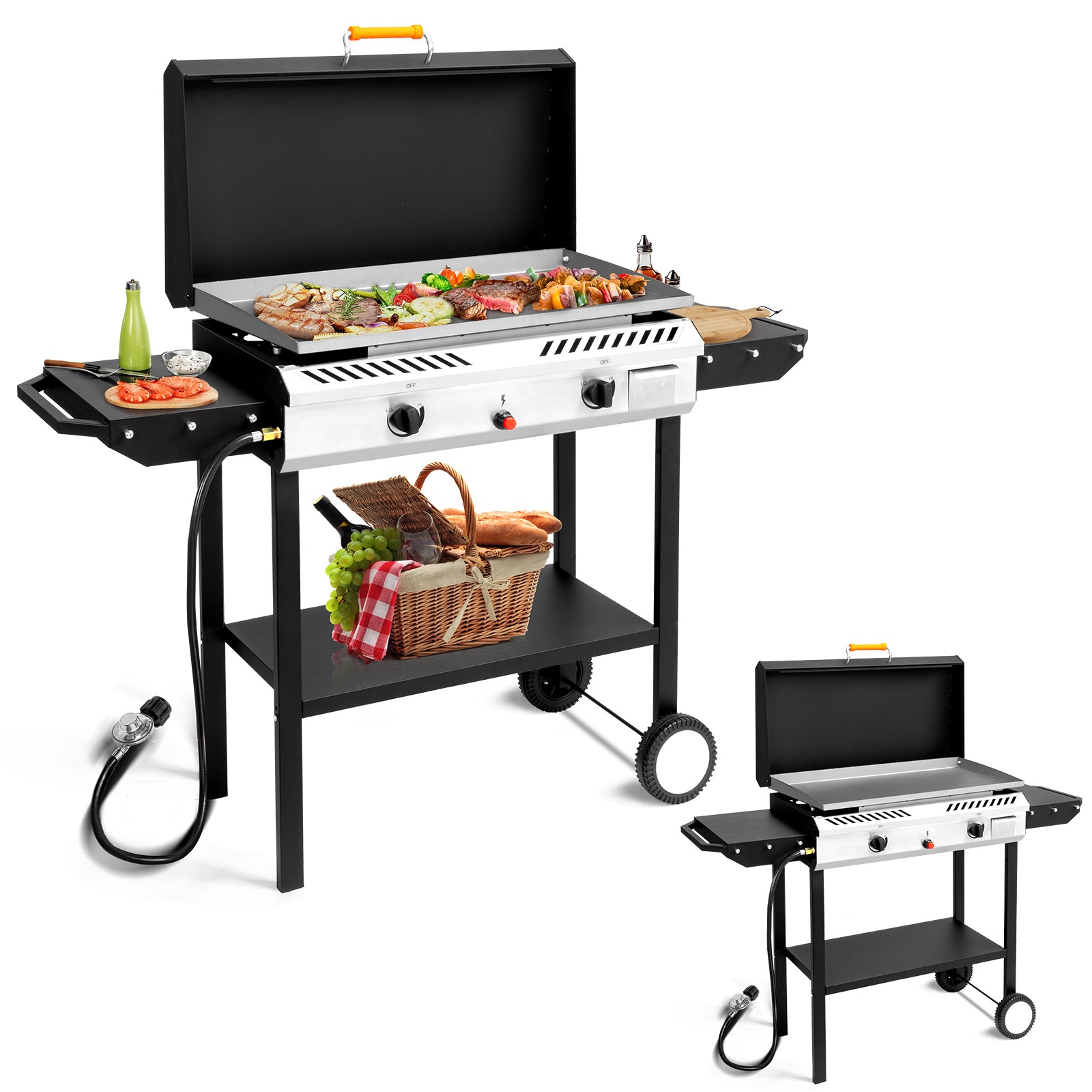 Propane Gas Grill 2 Burner Flat Top Griddle Outdoor Cooking BBQ Garden Barbecue