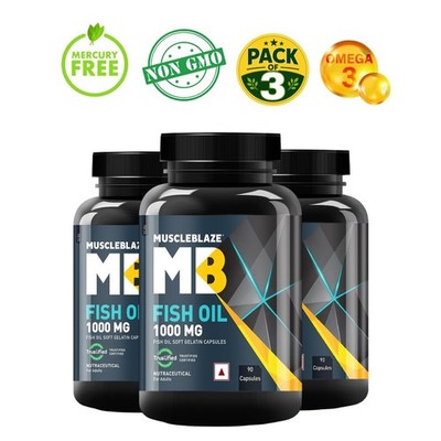 Muscle.Blaze Omega 3 Fish Oil 90 Caps Pack of 3 Joint Care