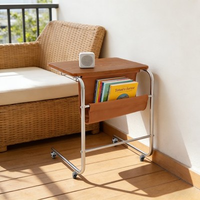 Sofa Side Table,C-Shaped End Table with Universal Wheels,End Table living room