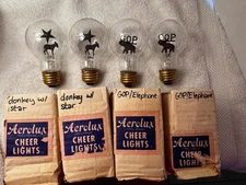 Vintage Aerolux Lot of 4 GOP Elephant & Donkey w/ Star Neon Light Bulb Working