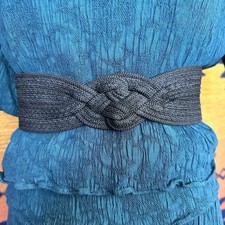 Vintage 80  s Black Woven Braided Belt. S/M. Taiwan R.O.C. Boho. Festival.