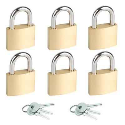 6Pack Small Padlocks Keyed Alike, 1-1/4''(32mm) Wide Solid Brass Body, Locks w...