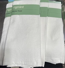 4 Pc Figmint County 18x28 Large Waffle Kitchen Towels 100% Cotton. Cream Color