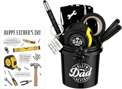 10 Pcs Funny Best Dad Ever Gift Set Includes Black Bucket, Screwdrivers, Tool Pe