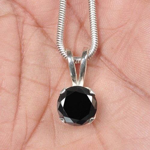 4.00 Carat Round Shape 100% Natural Black Diamond Pendant In 925 Sterling Silver - Picture 5 of 6