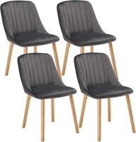 Goeurvant Set of 4 Grey Dining Chairs Modern Velvet Upholstered Seat Wood Legs