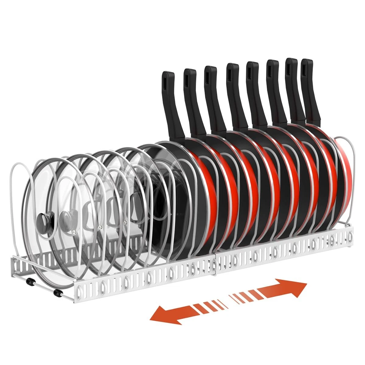 Pot and Pan Organizer Rack for Cabinet, Upgraded Expandable Pot Lid Organizer...