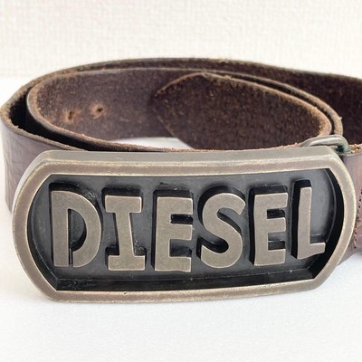 DIESEL Vintage Leather Belt Big Logo 3D Buckle Brown Men display picture 3