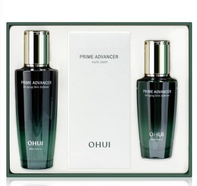 OHUI Prime Advancer De-aging Skin Softener 2pcs Set 250ml with Cotton Pads Korea