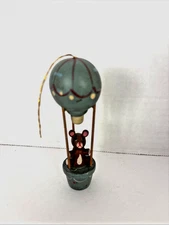 VINTAGE  Russ Berrie & Co. Teddy Bear Hot Air Balloon Wood Ornament 4”