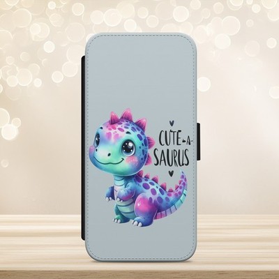 Dino Cute Bay Dinosaurier Handyhülle für iPhone Samsung Pixel Flip Wallet Pink Gif