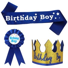 Eiodoni 3 Pcs Birthday Boy Hat, King Crown Party Accessory
