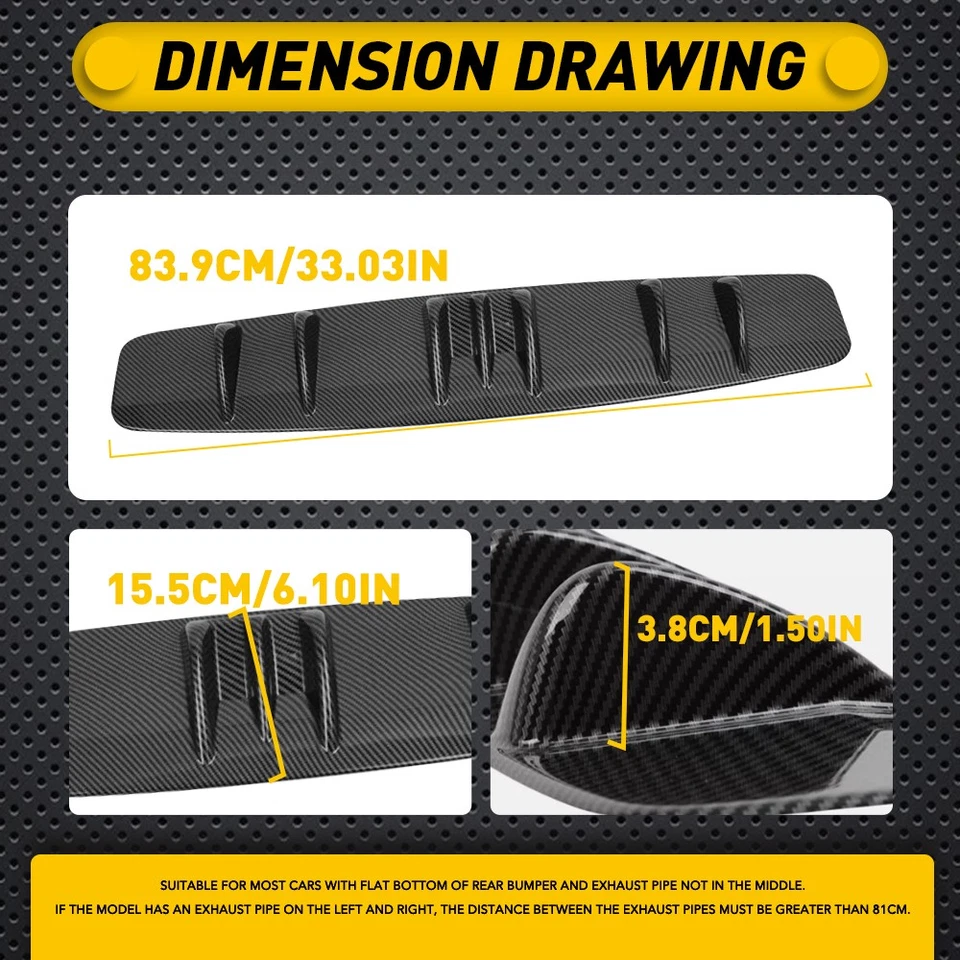 33in Carbon Fiber Car Bumper Rear Spoiler Splitter Trim Diffuser Universal Wing - Image 3 of 4