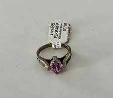Sterling Silver Round, Pink Topaz Ladies Ring With White Topaz Accents In Band 5