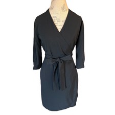 NEW Everlane $110 retail knee length wrap dress. Black, tie belt size 0