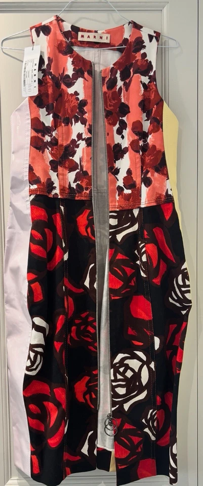 Designer MARNI Floral Leather Midi Ladies Oversize Dress Size 42 UK 10-12 New - Image 3 of 4