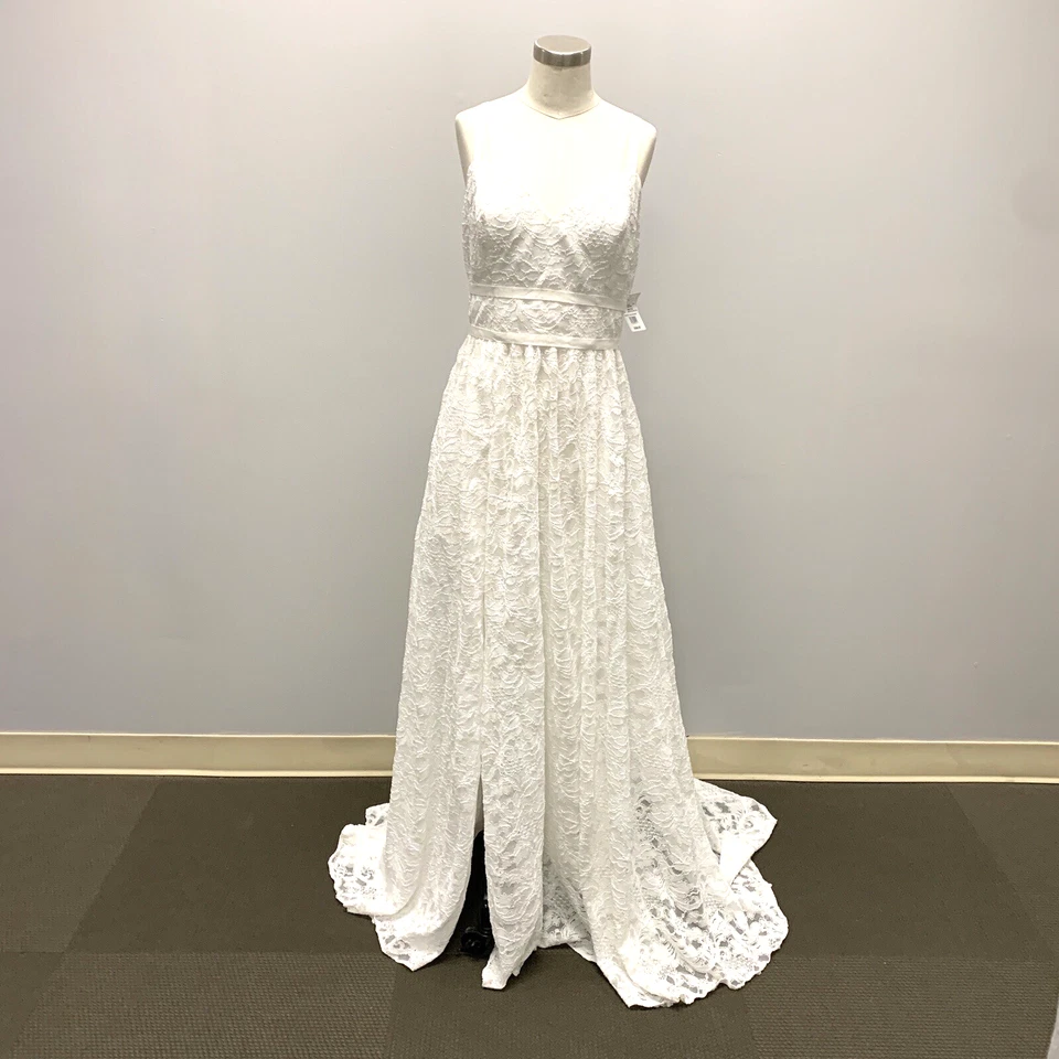 Melissa Sweet MS161213 Stretch Lace Spaghetti Wedding Dress Empire White Sz 12 - Image 2 of 4