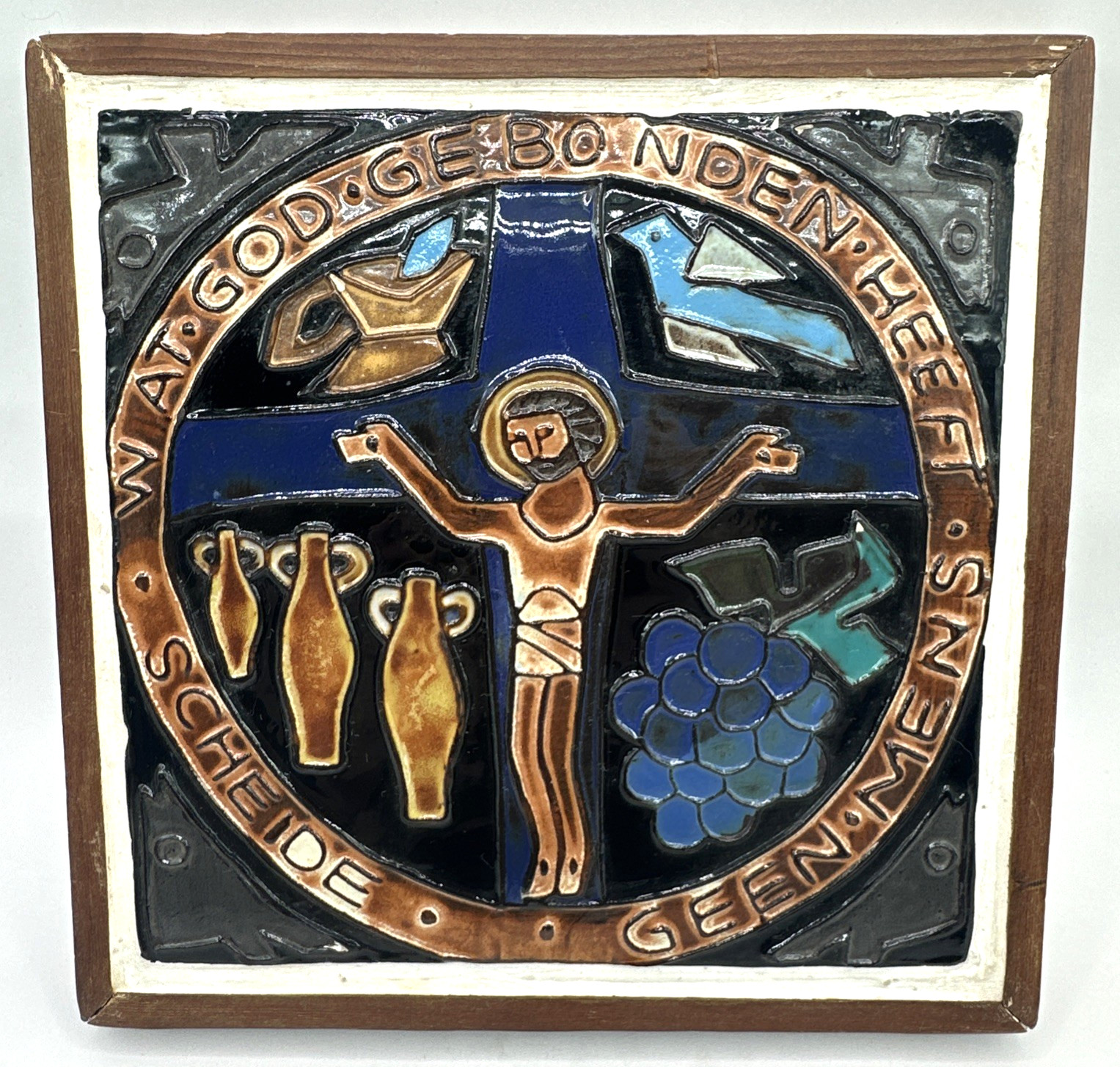 Henk Potters Tile Wall Hanging Jesus Christ Crucifix Dutch Pottery Vtg