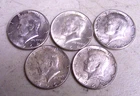 1964 JFK Kennedy 50 Cents Half Dollars 90% Silver US Coins Circulated Lot of 5