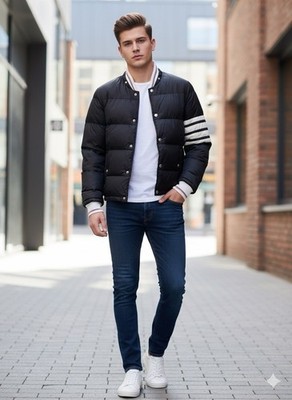 THOM BROWNE men s Down-filled Puffer Jacket W A 4-bar Stripe Signature Detail EC