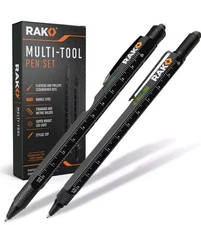 Multi-Tool 2Pc Pen Set - LED Light, Touchscreen Stylus, Ruler, Screwdriver Level