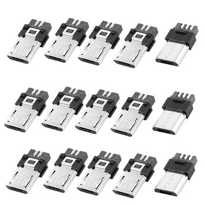15pcs Micro USB B Type 5 Pins Male Jack Socket Solder Silver Tone