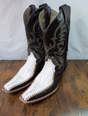 Mens Caiman Belly Western Boots Brown/White Exotic Leather Size 90/US 10