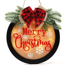 Merry Christmas Welcome Sign for Front Door, Winter Merry Christmas Wreath wi...