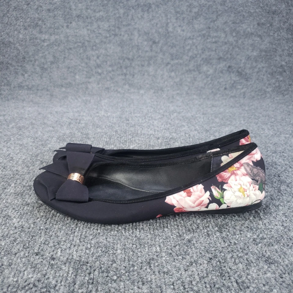 Ted Baker Ballet Pisos Mujer Talla 7 EU 37.5 Negro Floral Lagarto Confort Arco Foto 4 de 4
