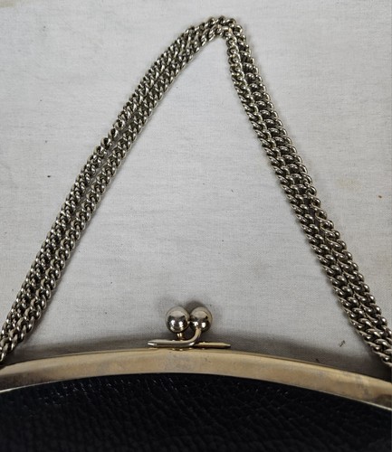 Vintage Roger Van S Brass Eagle Navy Suede Kiss Lock Clutch Purse Evening Bag - Picture 3 of 9