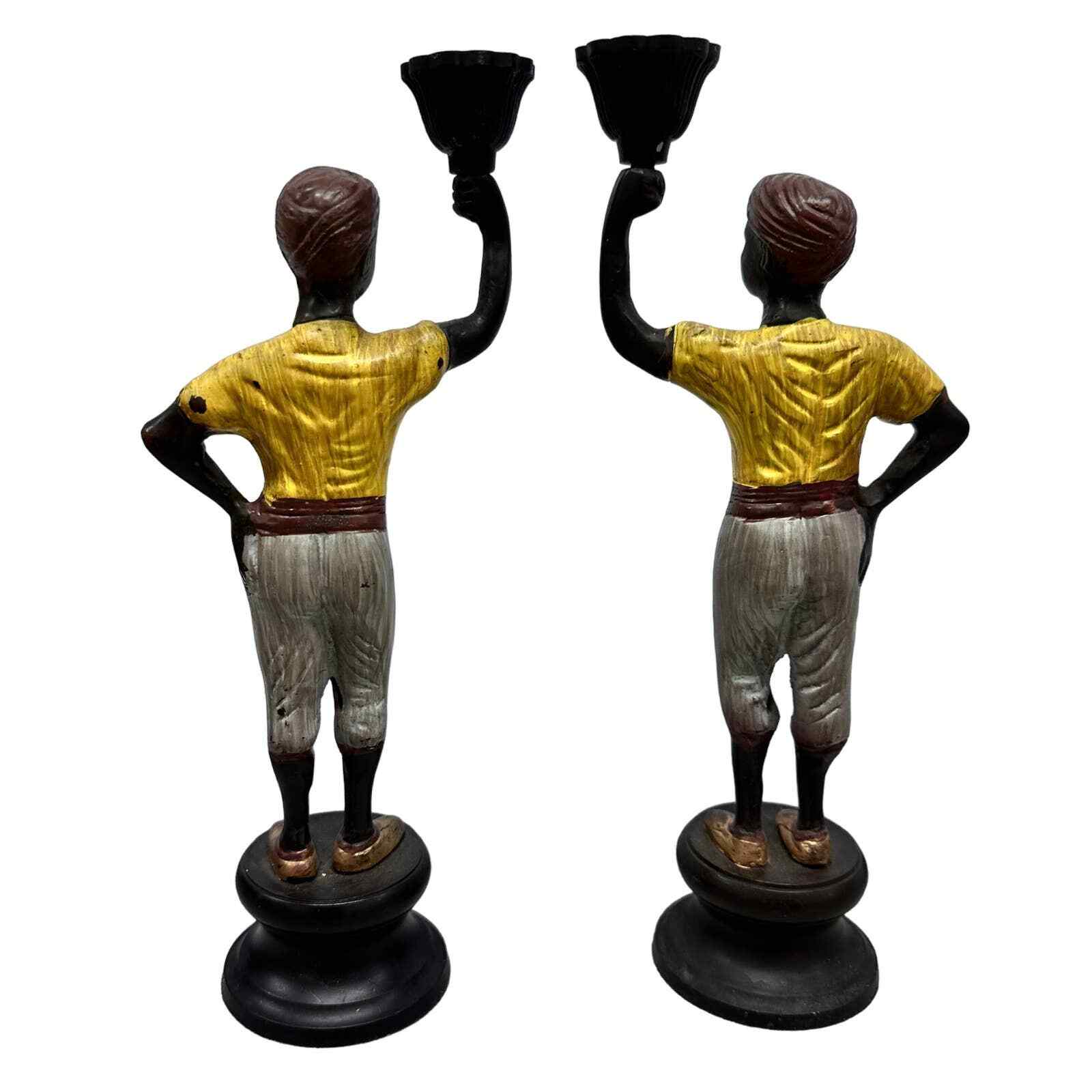 VTG Blackamoor Style Metal Cold Painted Candle Holders Bronze Brass Candlestick