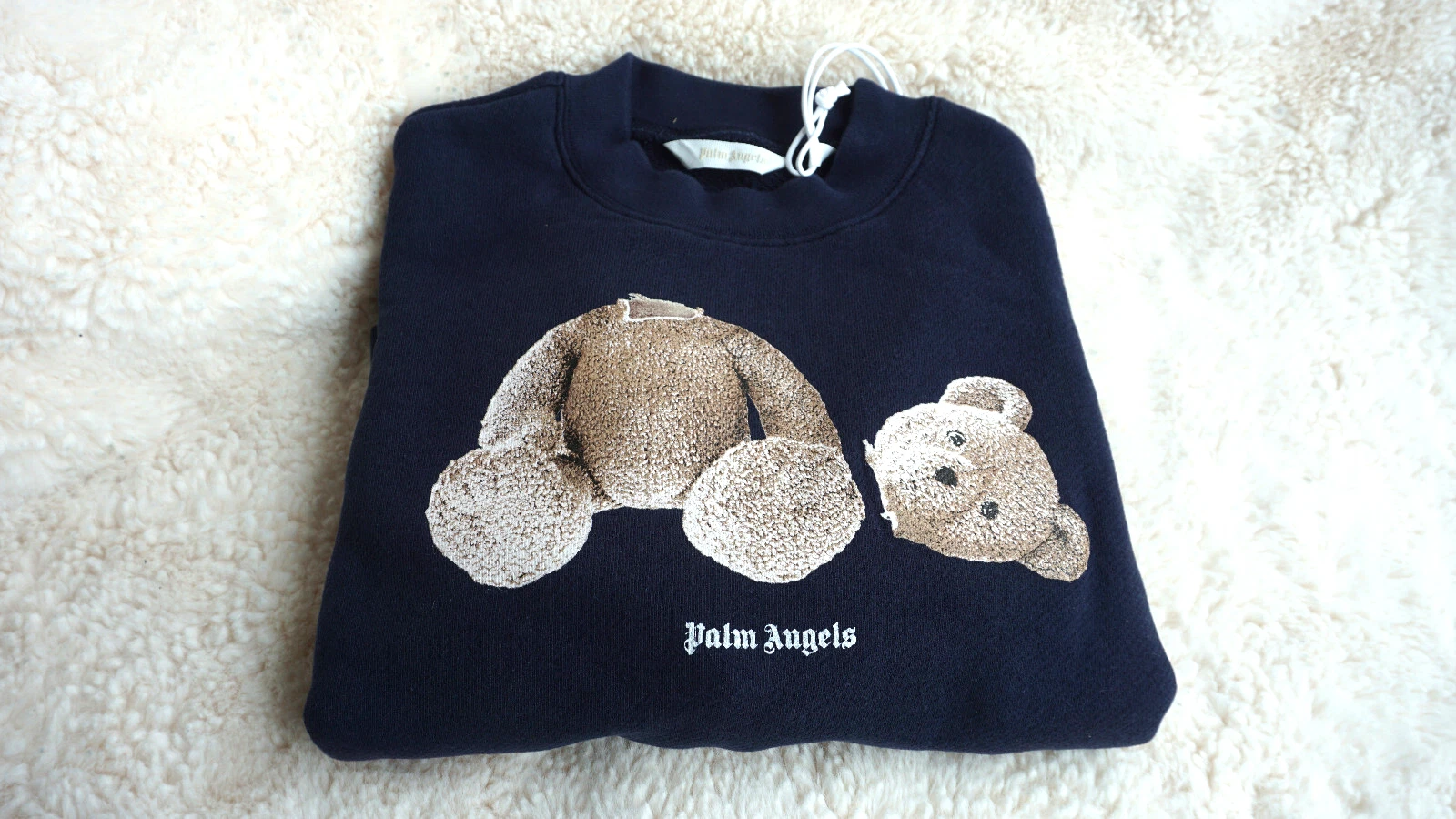 Maglione Palm Angels Orso Girocollo Blu Navy Marrone Taglia 10 Nuovo con etichette