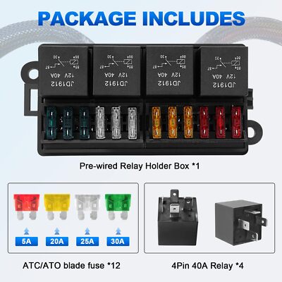 12v Fuse Panel 12V Fuse Pre-Wired Fuse And W/4 Relays 12 Way ATC/ATO ...