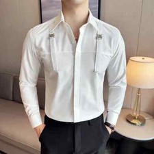 Men Shirt Long Sleeved Casual Slim Fit Dress Shirt Nightclub Formal Party Shirt