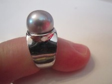 STERLING SILVER RING WITH PEARL 12mm - SIZE 5 1/2 - OFC-12