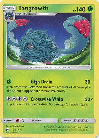 Tangrowth 8/147 Rare - Pokemon Sun & Moon Burning Shadows Card