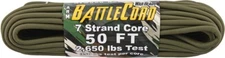 Atwood Rope MFG ARM BattleCord OD Green 50FT 2650LB 7 Strand Core Nylon 1124