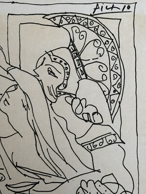 Pablo Picasso (Handmade) Drawing On Paper Signed & Stamped Mixed