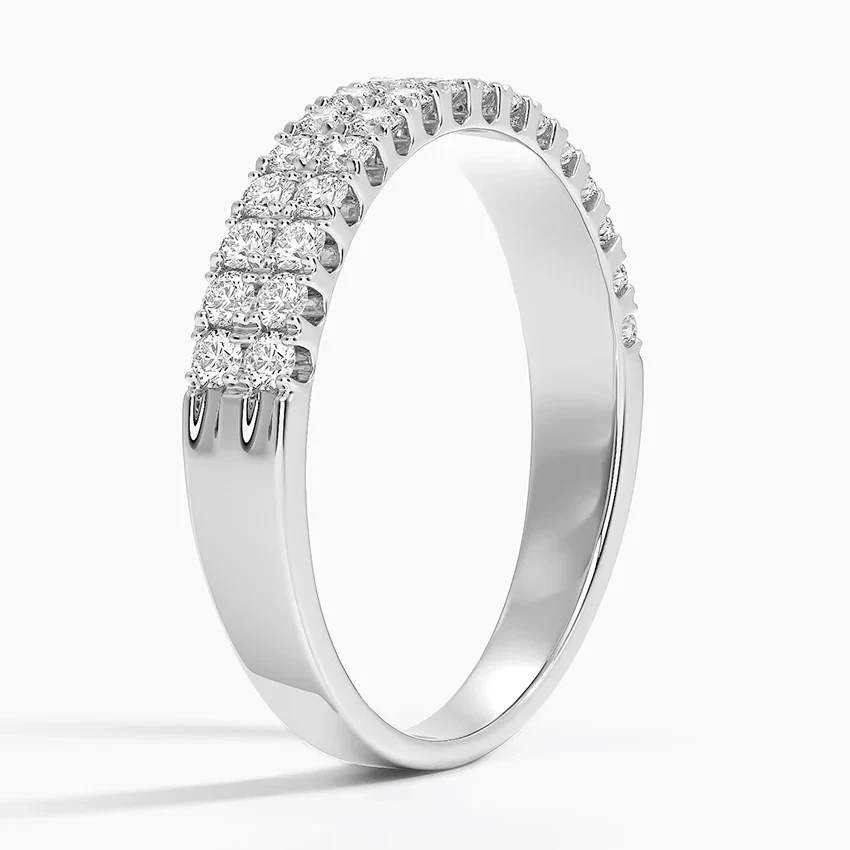 Alianza de boda de diamantes de 2 filas de oro de 14 quilates 0,40 quilates con doble fila de diamantes Foto 4 de 4
