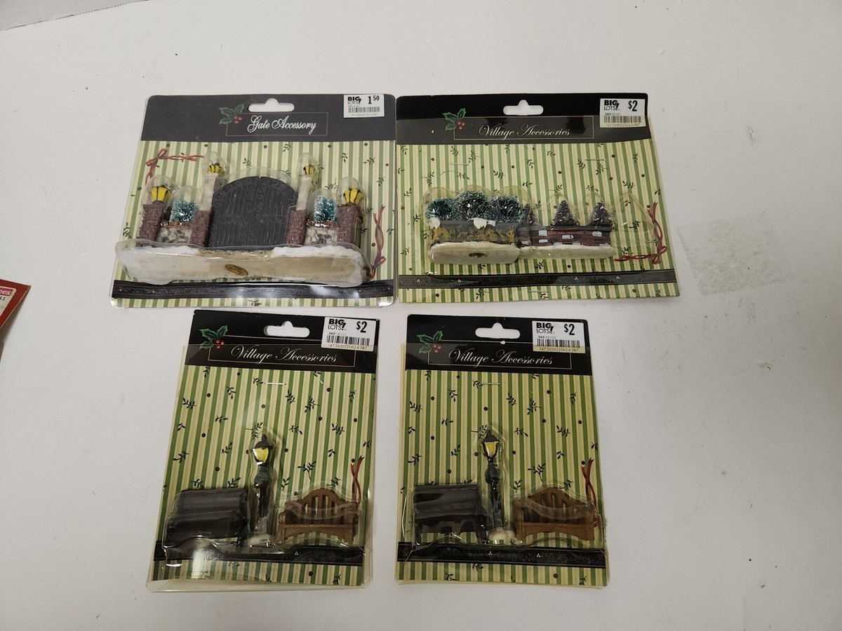 Village Accessories Christmas Set Of 4 Gate, Fence, Benches And