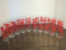 Vintage Set Of 10 Red Dragon Tom Collins Tall & Narrow Glass Tumblers