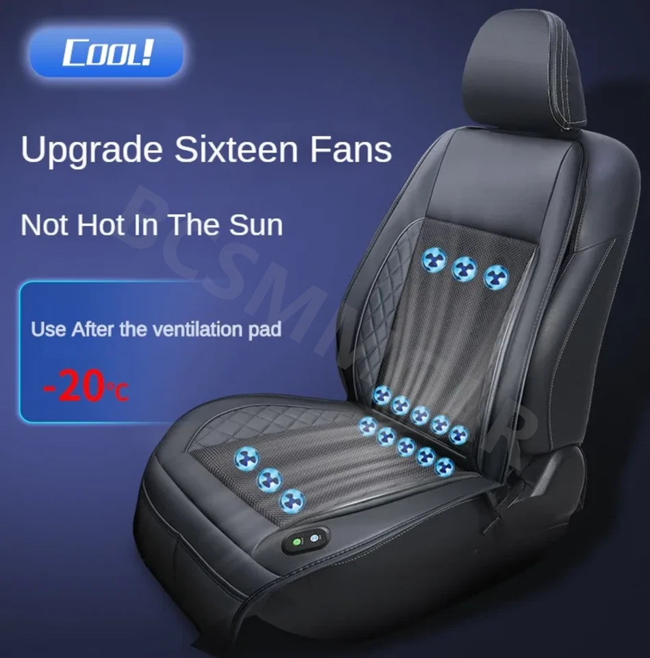 Almohadilla de enfriamiento para automóvil SUV 16 ventiladores cojín de asiento de aire cojín de cubierta de asiento de automóvil 12 V negro Foto 2 de 4