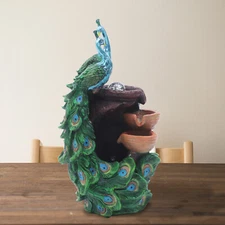 Peacock Waterfall Fountain Desktop Ornament Indoor Feng Shui Water Sound Decor