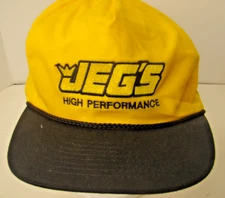 Vintage JEG'S High Performance Racing Hat Yellow Black Braided Trucker Snapback