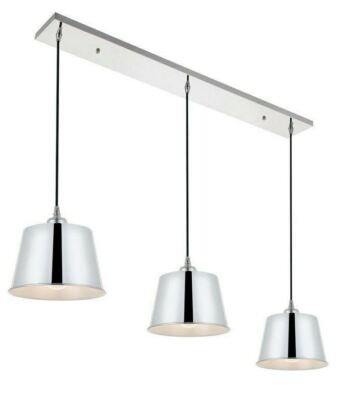 Chrome Pendant Lighting Kitchen Island Farmhouse Linear Dining Room 3 Light Lamp