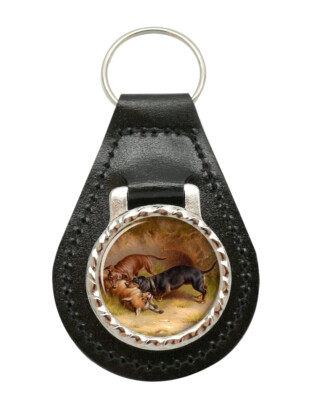 Schlüsselanhänger Dackel Jagd, Leder 1912