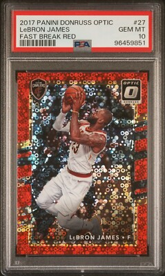 2017-18 Donruss Optic Lebron James Fast Break Red JSYNUM 23/85 PSA 10