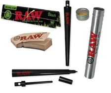 RAW "RAWL PEN" Cone Roller+Pack of BLACK ORGANIC HMP KING SIZE PAPERS+TIPS+TUBE